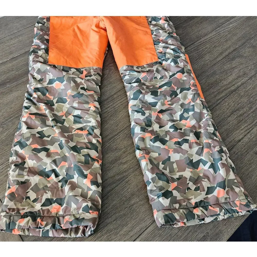 Kid's Lands End Iron Knee Insulated Winter Snow Bibs Camo Orange Hunting L 10-12